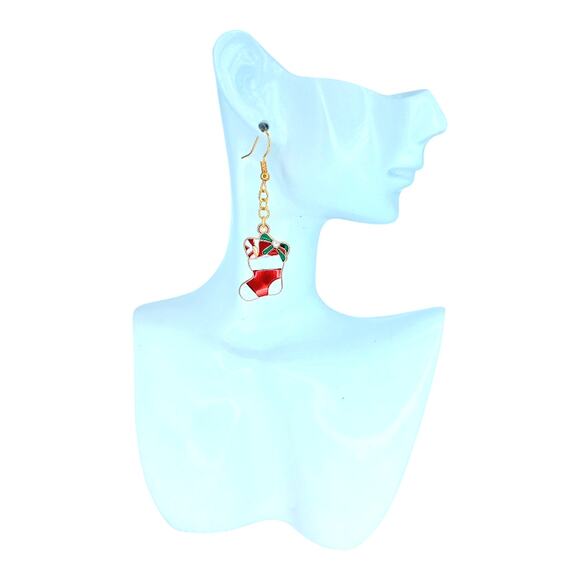 Festive Christmas Stocking Earrings | Holiday Dangle Jewelry - Picture 4 of 4